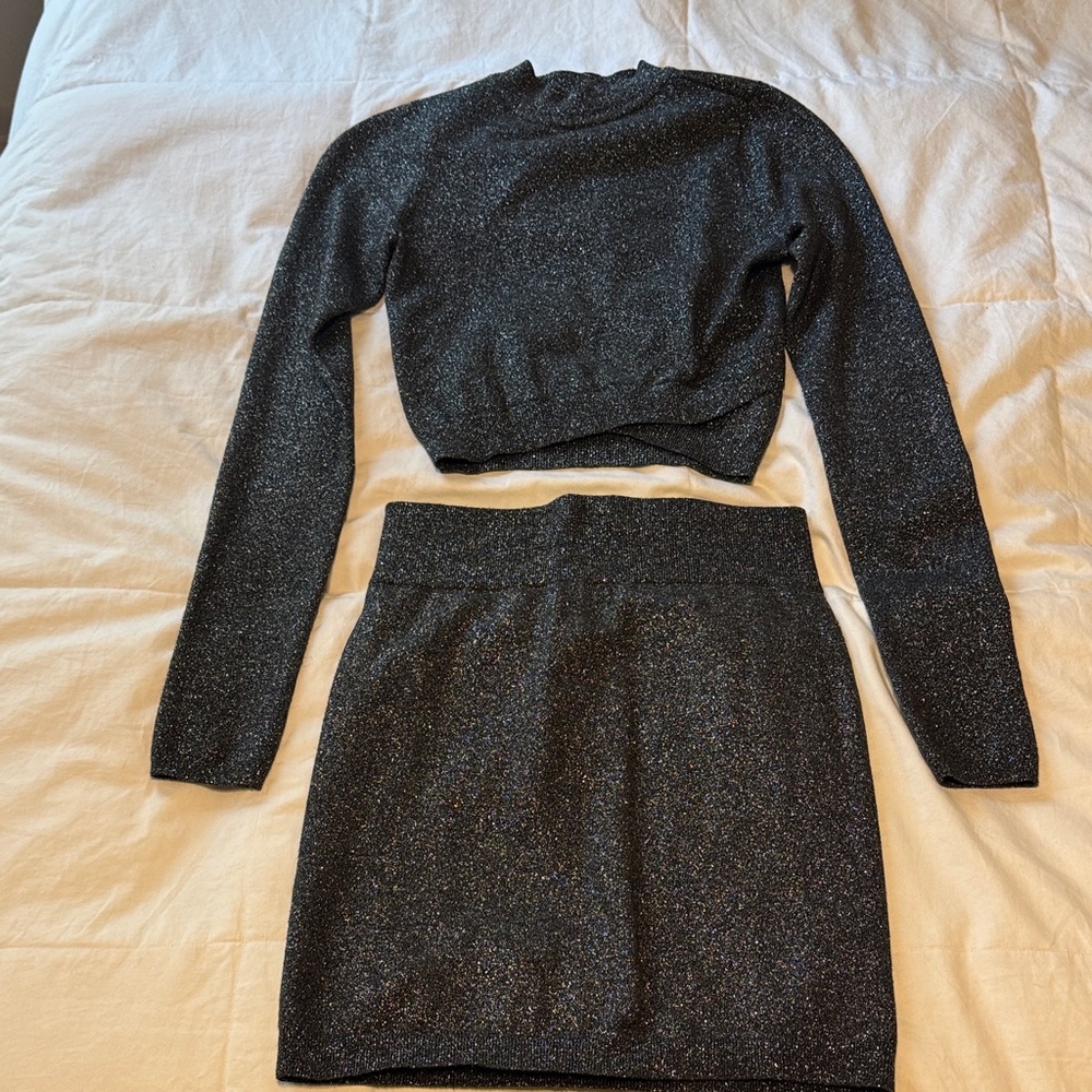 Express Black Grey Sparkle Long Sleeve and Skirt Set